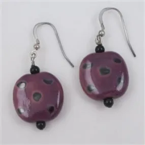 Fair Trade Beaded Earrings in Handmade Black and Purple Kazuri Beads