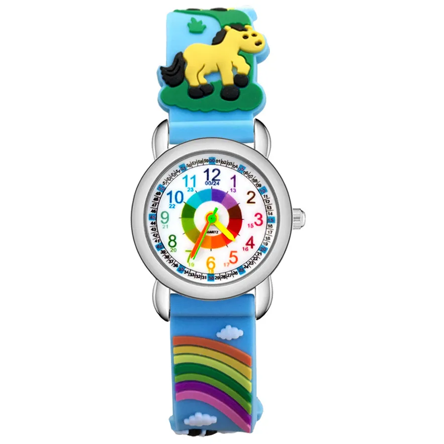 Fashion Cartoon Color Numbers Style Children Kids Student Girls Quartz 3D Silicone Wrist Watches