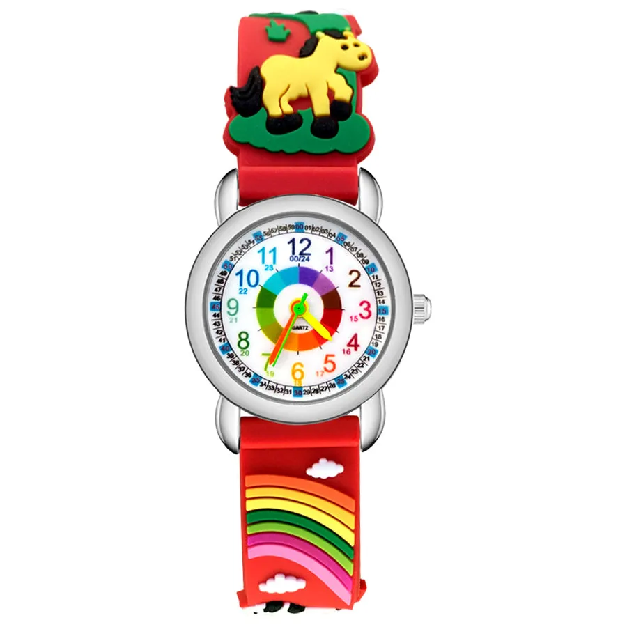 Fashion Cartoon Color Numbers Style Children Kids Student Girls Quartz 3D Silicone Wrist Watches