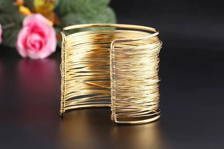 Fashion Punky Style Hollow Cuff Retro Braid Big Gold Bangles For Women Charm vintage Multilayer Wide Bracelet