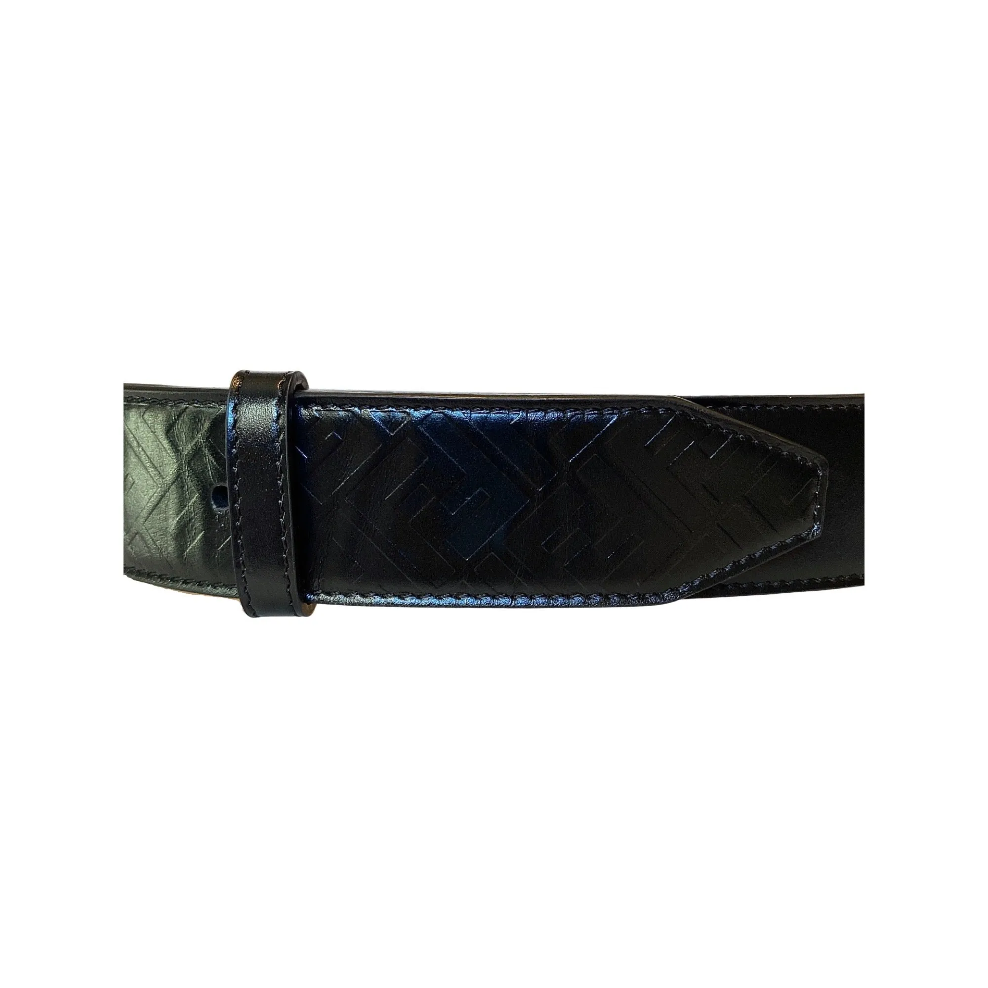 Fendi Mens Silver Buckle Smooth Black Calf Leather Belt 105