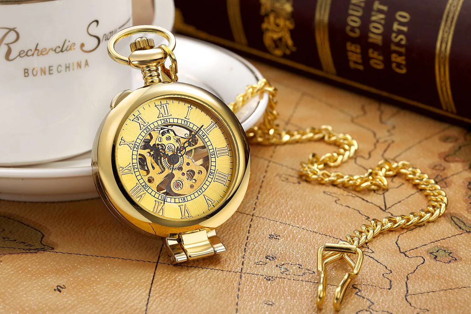 Flip Fashionable Golden Hollow out See-through Mechanical Pocket Watch Table Watch