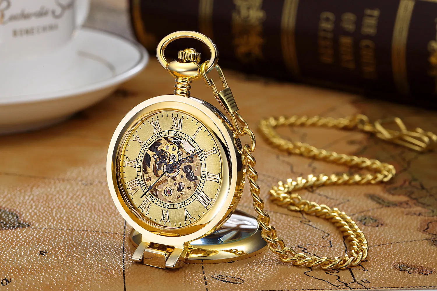 Flip Fashionable Golden Hollow out See-through Mechanical Pocket Watch Table Watch