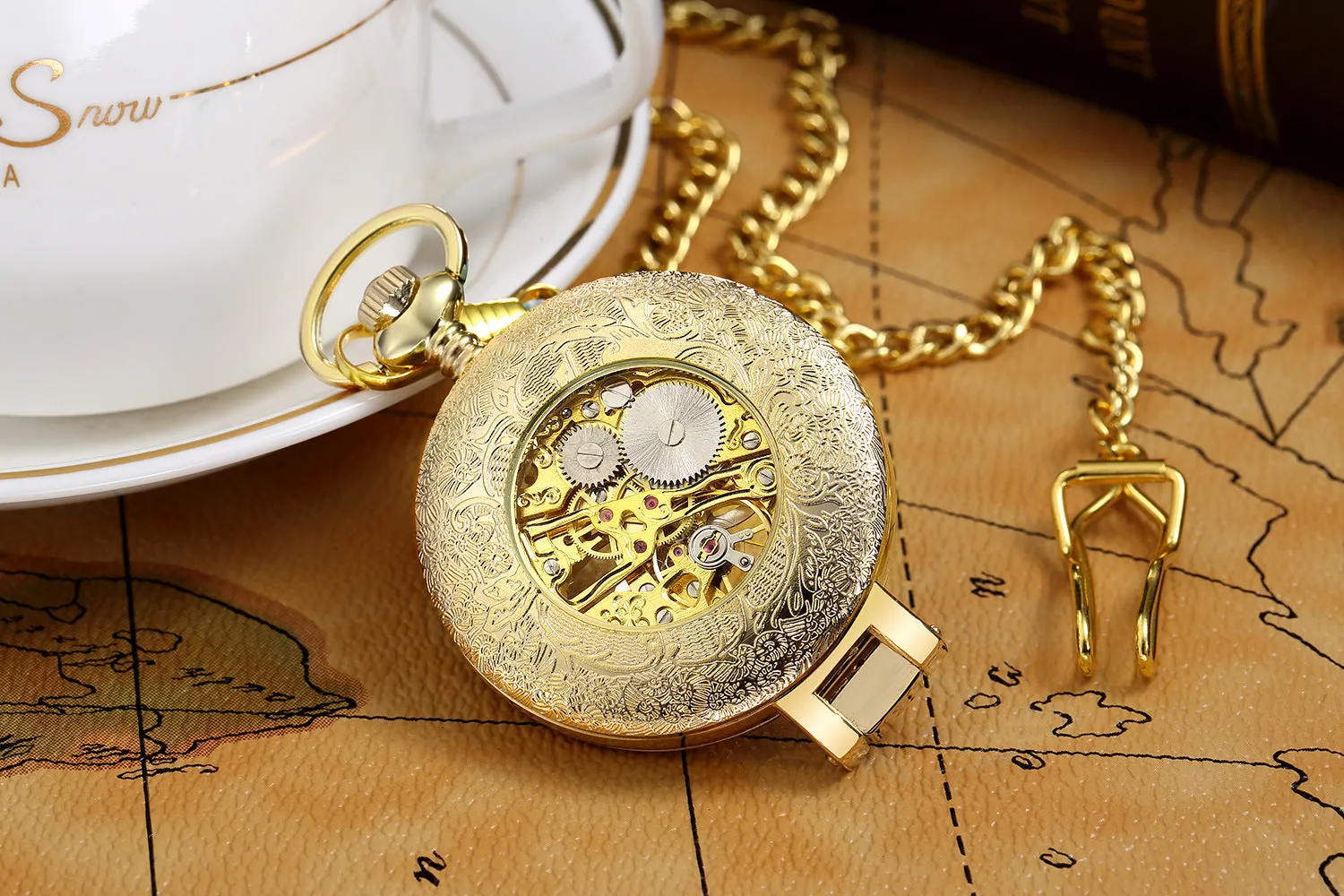 Flip Fashionable Golden Hollow out See-through Mechanical Pocket Watch Table Watch