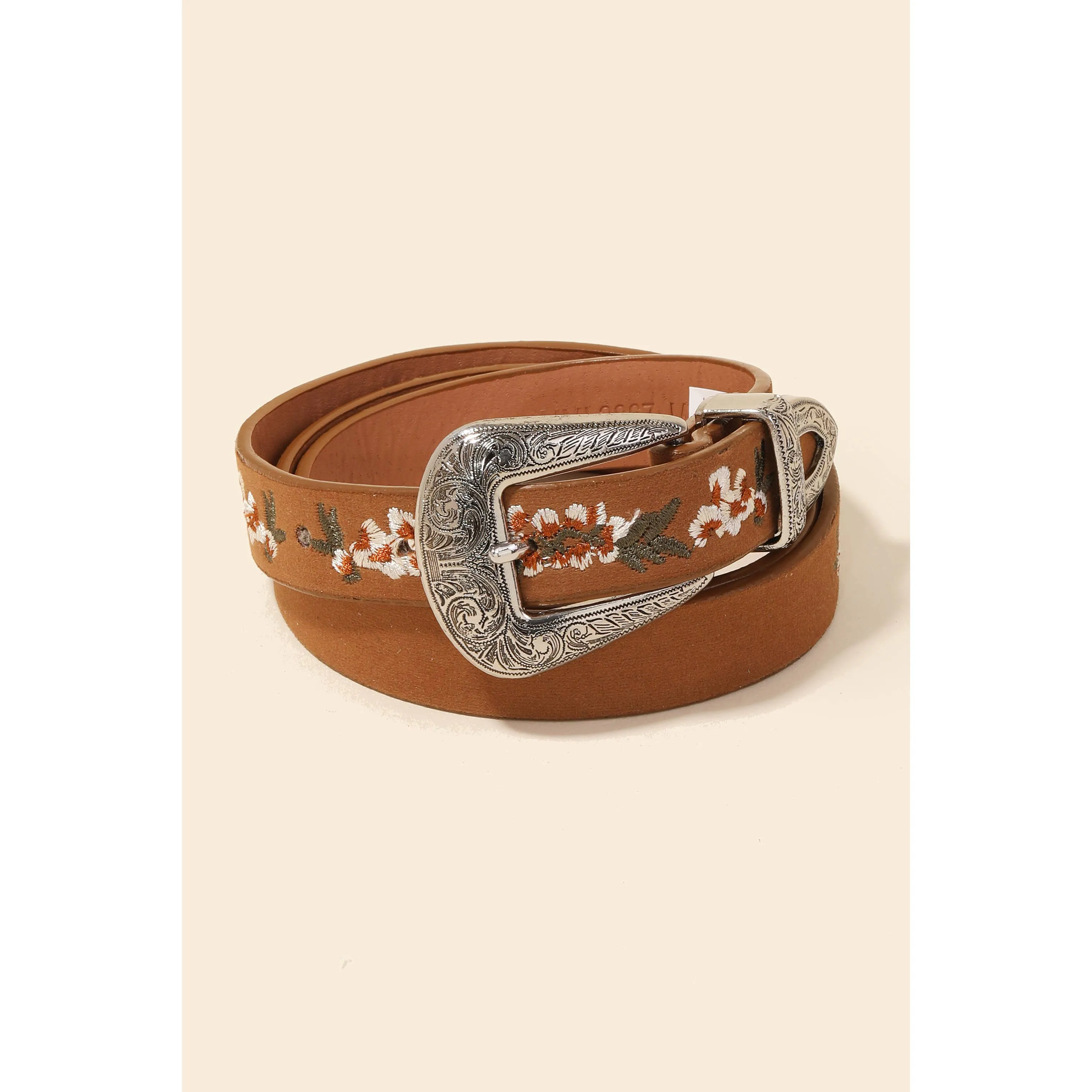 Floral Etched Buckle Belt