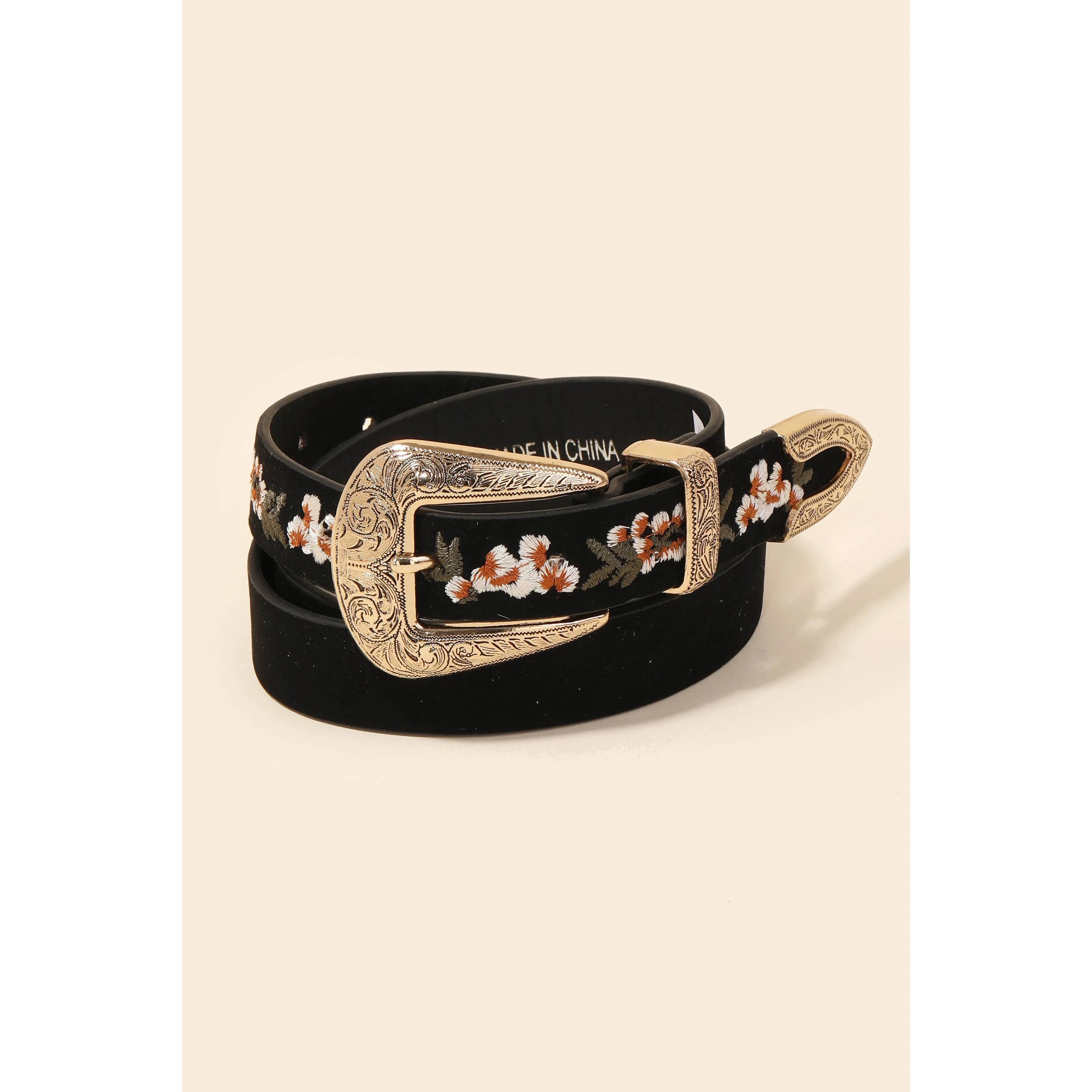 Floral Etched Buckle Belt