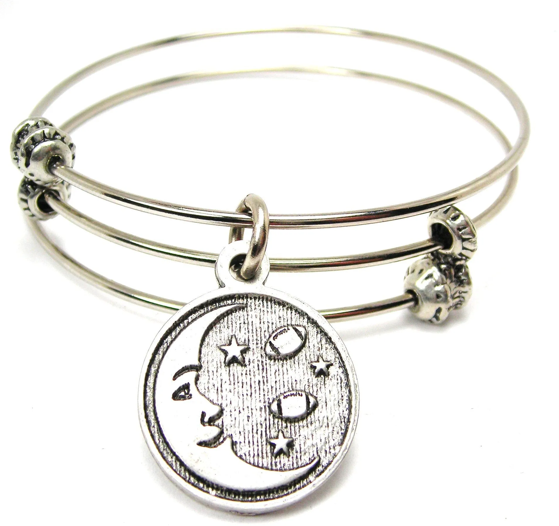 Football Moon And Stars Triple Style Expandable Bangle Bracelet