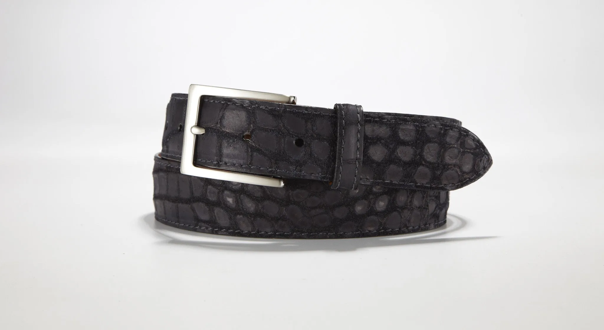 Freshwater Crocodile Suede Belt 1 3/8" - 35mm (Navy)