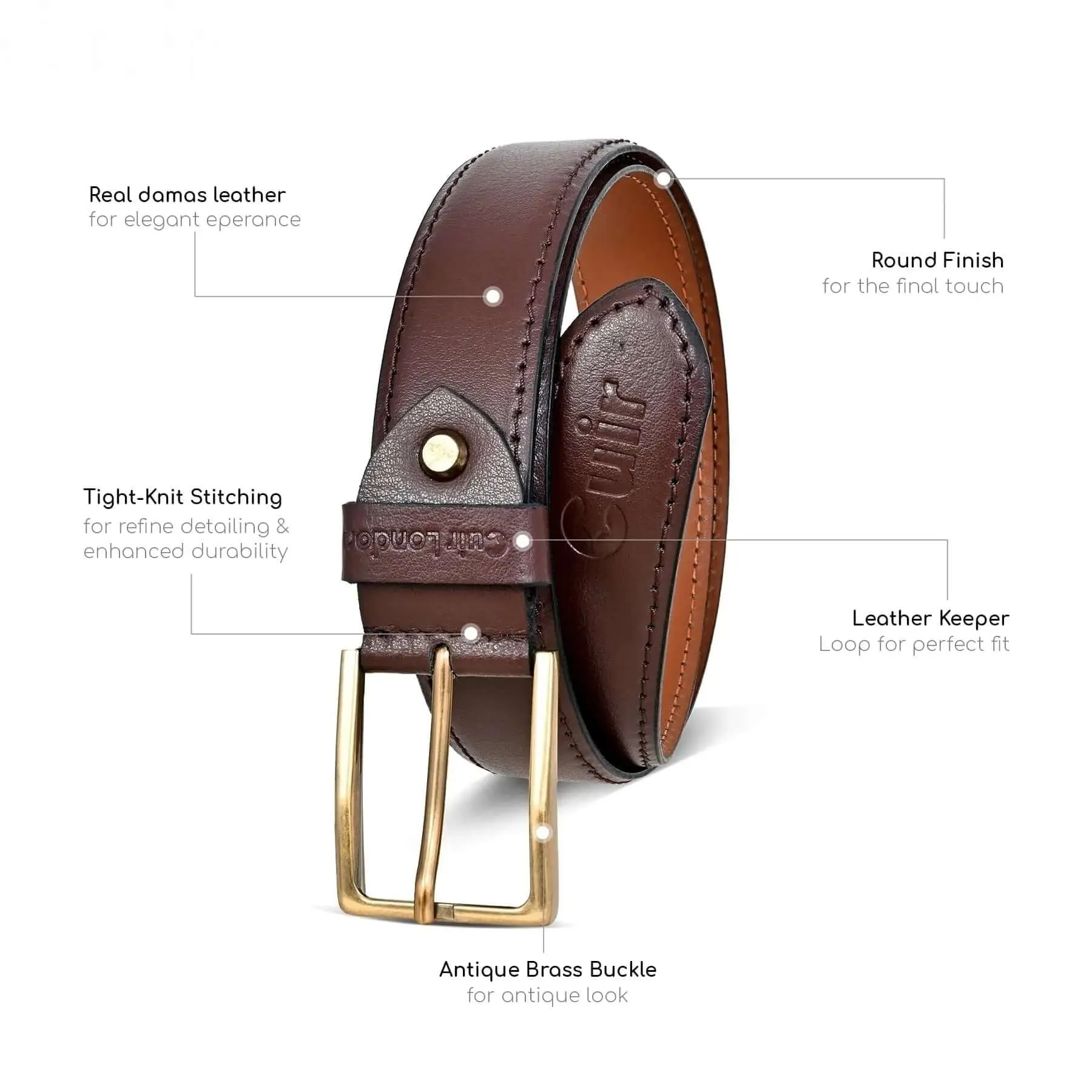 Full Hide Leather Belt for Men, Brown | Sizes 30" to 46" Available