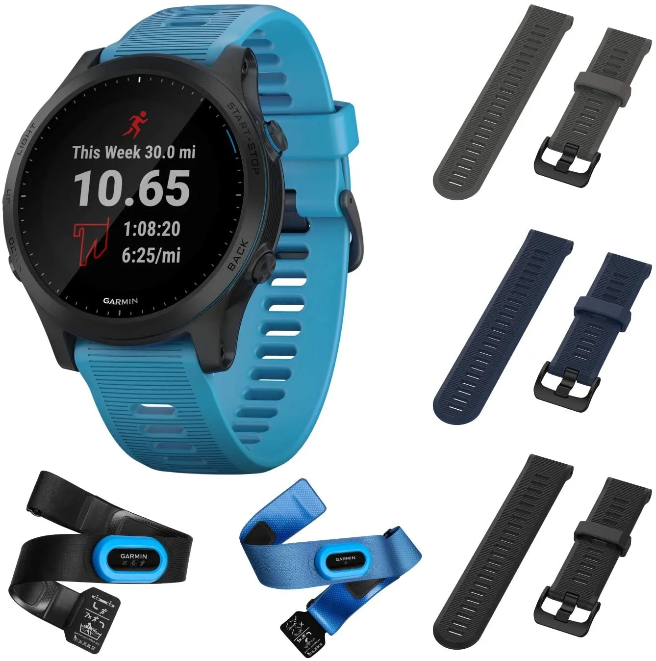 Garmin Forerunner 945 Bundle, Premium GPS Running/Triathlon Smartwatch (010-02063-10, Slate/Navy Blue/Black)