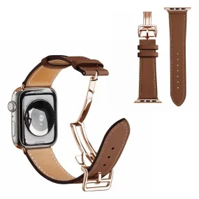 Genuine leather rose gold buckle watch band for Apple Watch Series 6 / 5 40mm - Brown