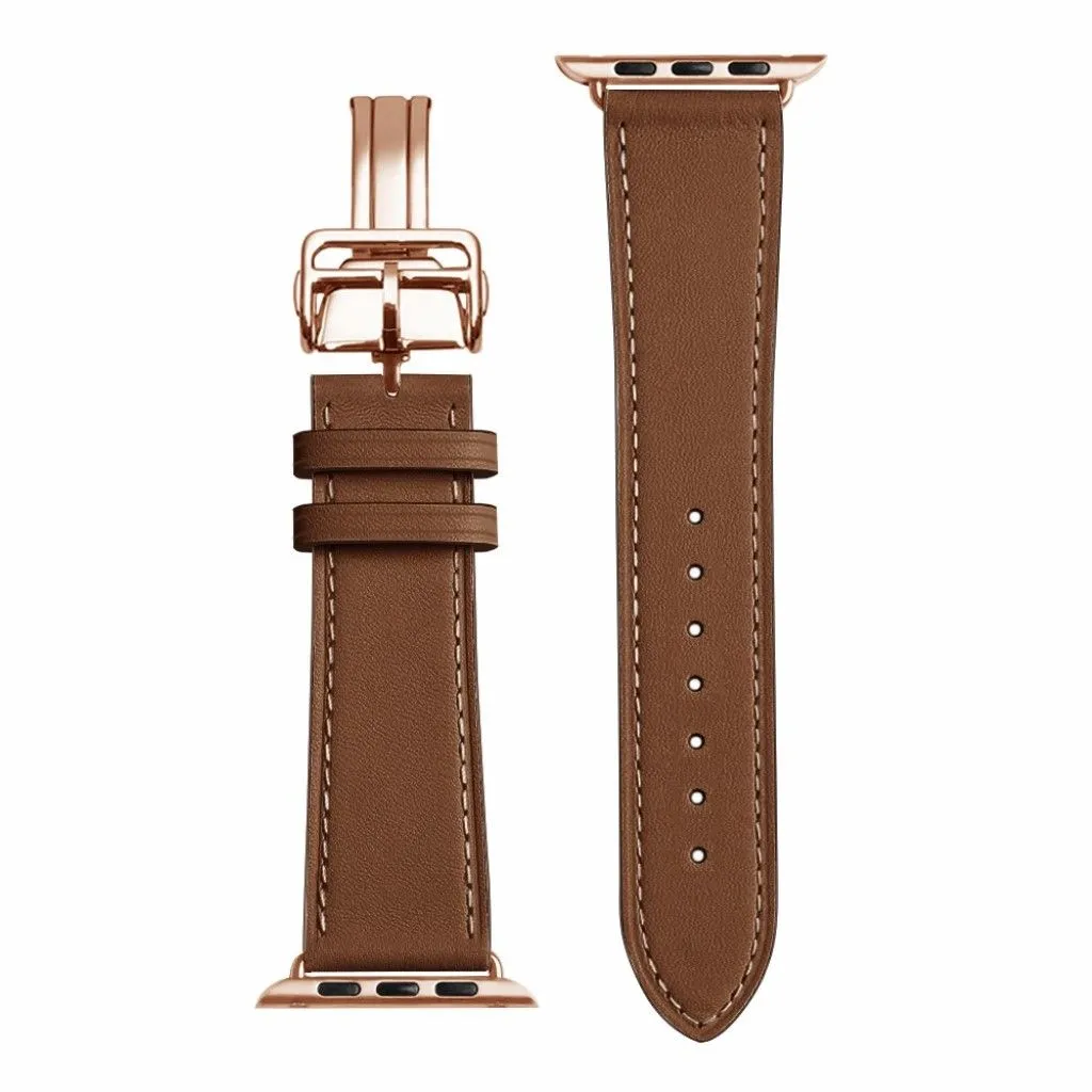 Genuine leather rose gold buckle watch band for Apple Watch Series 6 / 5 40mm - Brown