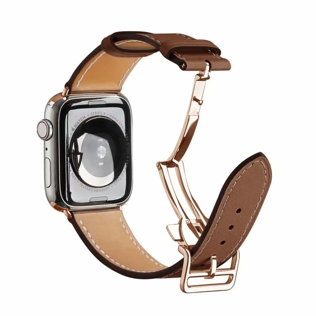 Genuine leather rose gold buckle watch band for Apple Watch Series 6 / 5 40mm - Brown