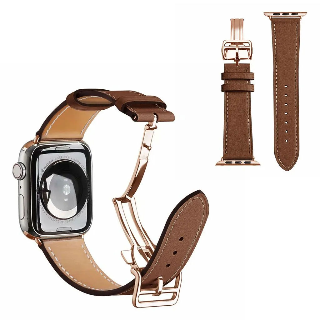 Genuine leather rose gold buckle watch band for Apple Watch Series 6 / 5 40mm - Brown