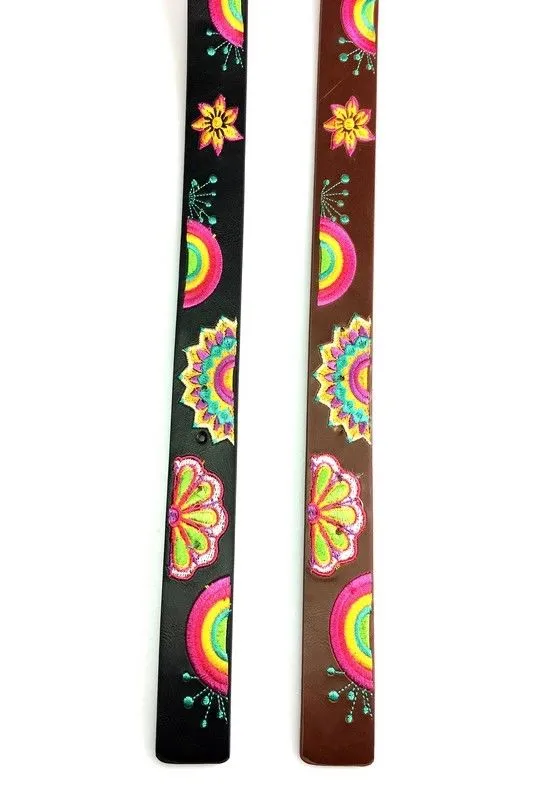 Geometric Embroidered Floral Hippie Boho Festival Buckle Belt