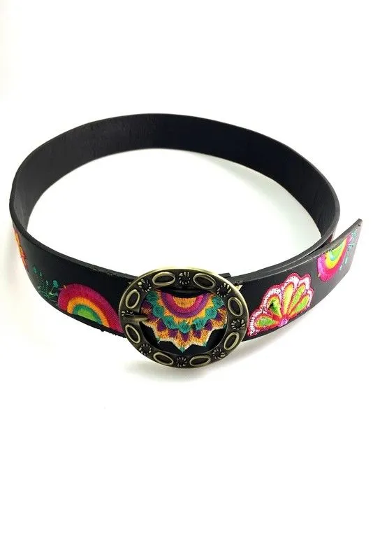 Geometric Embroidered Floral Hippie Boho Festival Buckle Belt