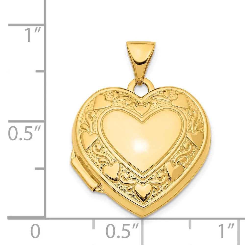 Gold 19mm Heart Border Heart Locket Pendant - Model XL746