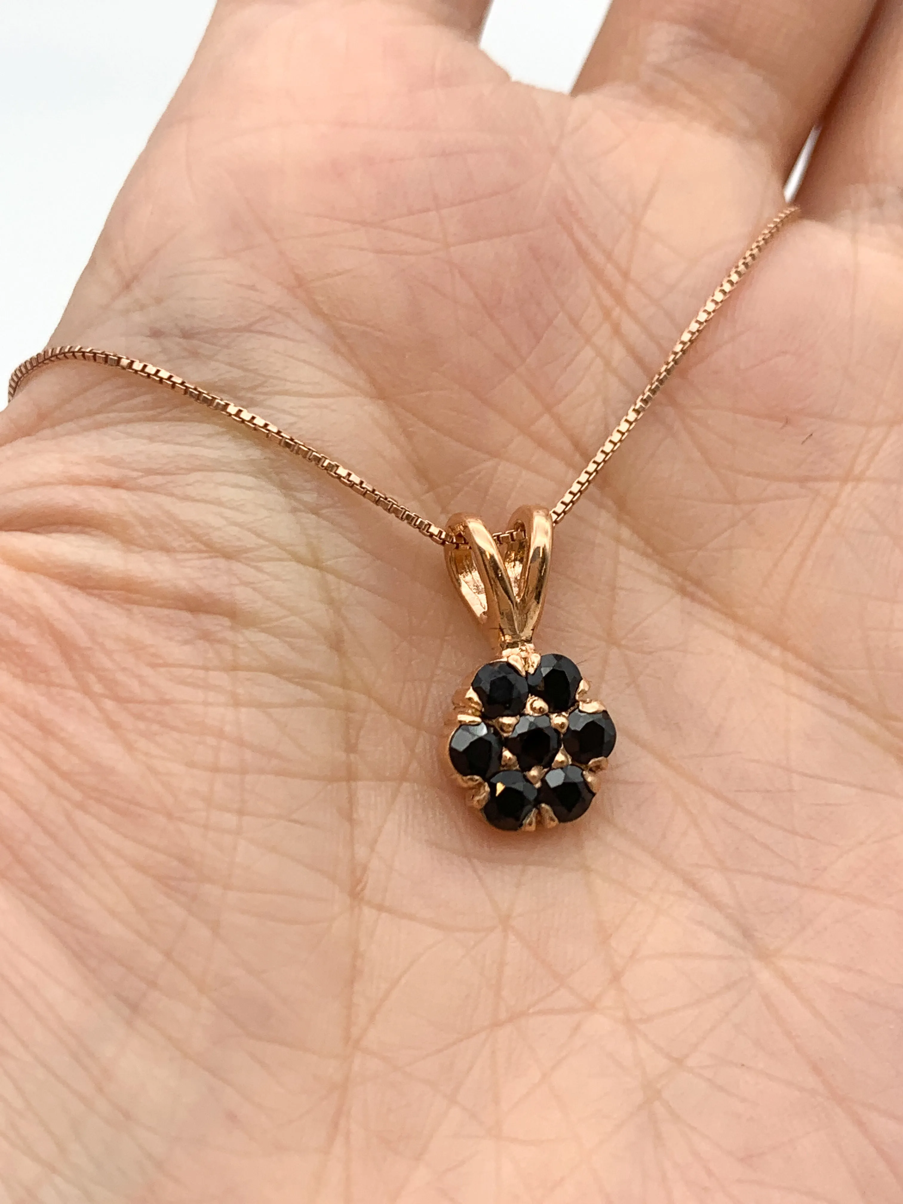 Gold Onyx Pendant - Black Flower Necklace - Rose Gold Necklace