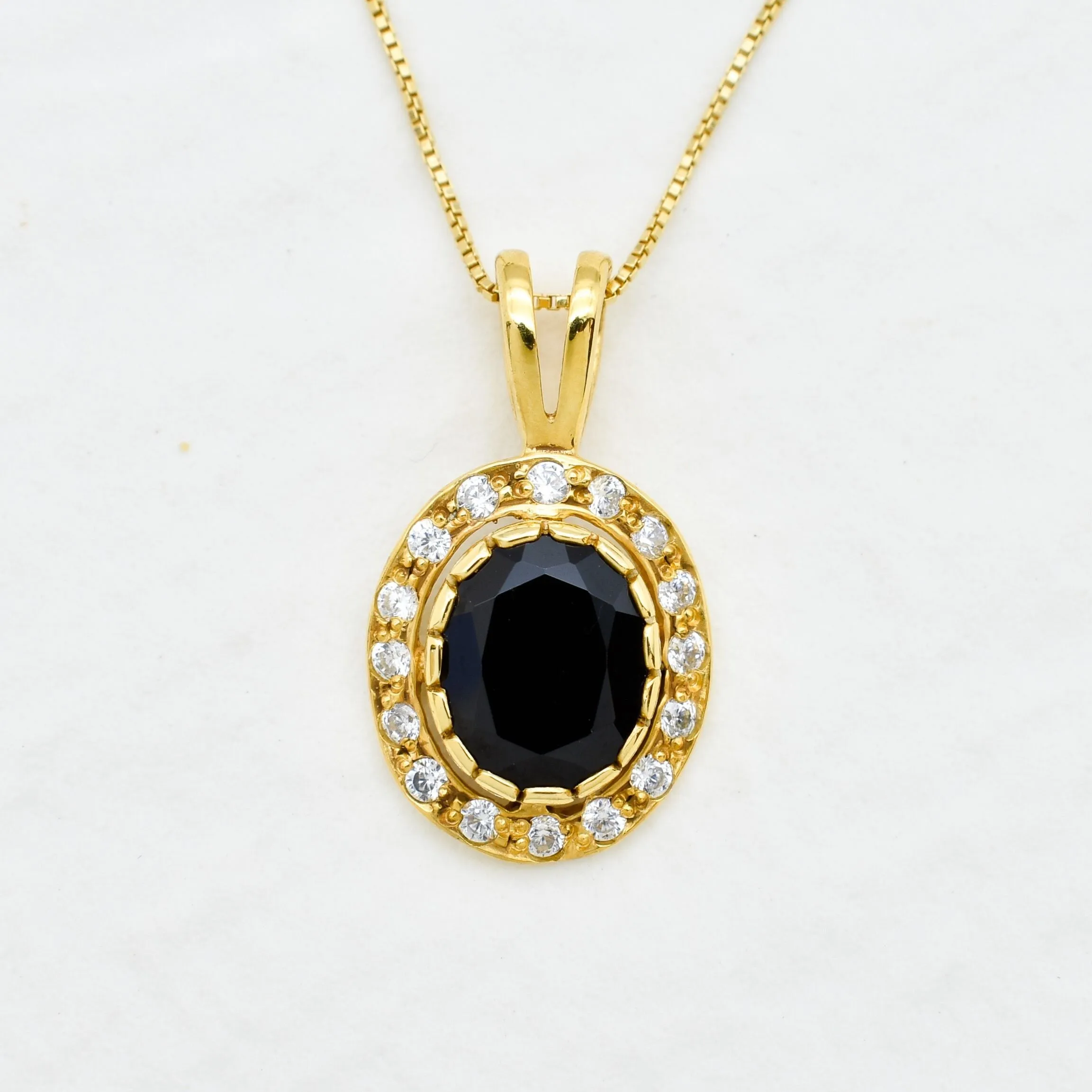 Gold Onyx Pendant - Natural Onyx Necklace, Vintage Onyx Necklace