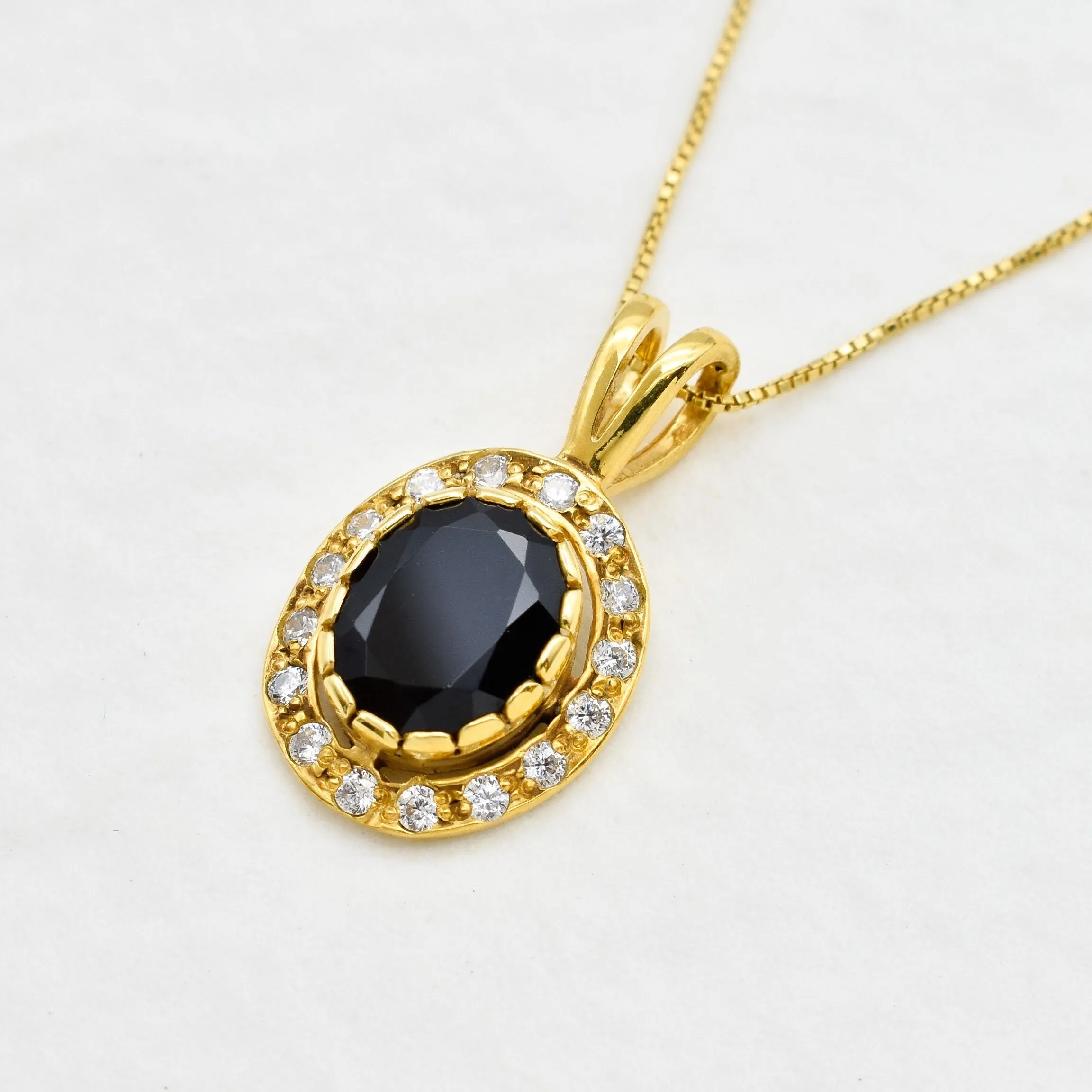 Gold Onyx Pendant - Natural Onyx Necklace, Vintage Onyx Necklace