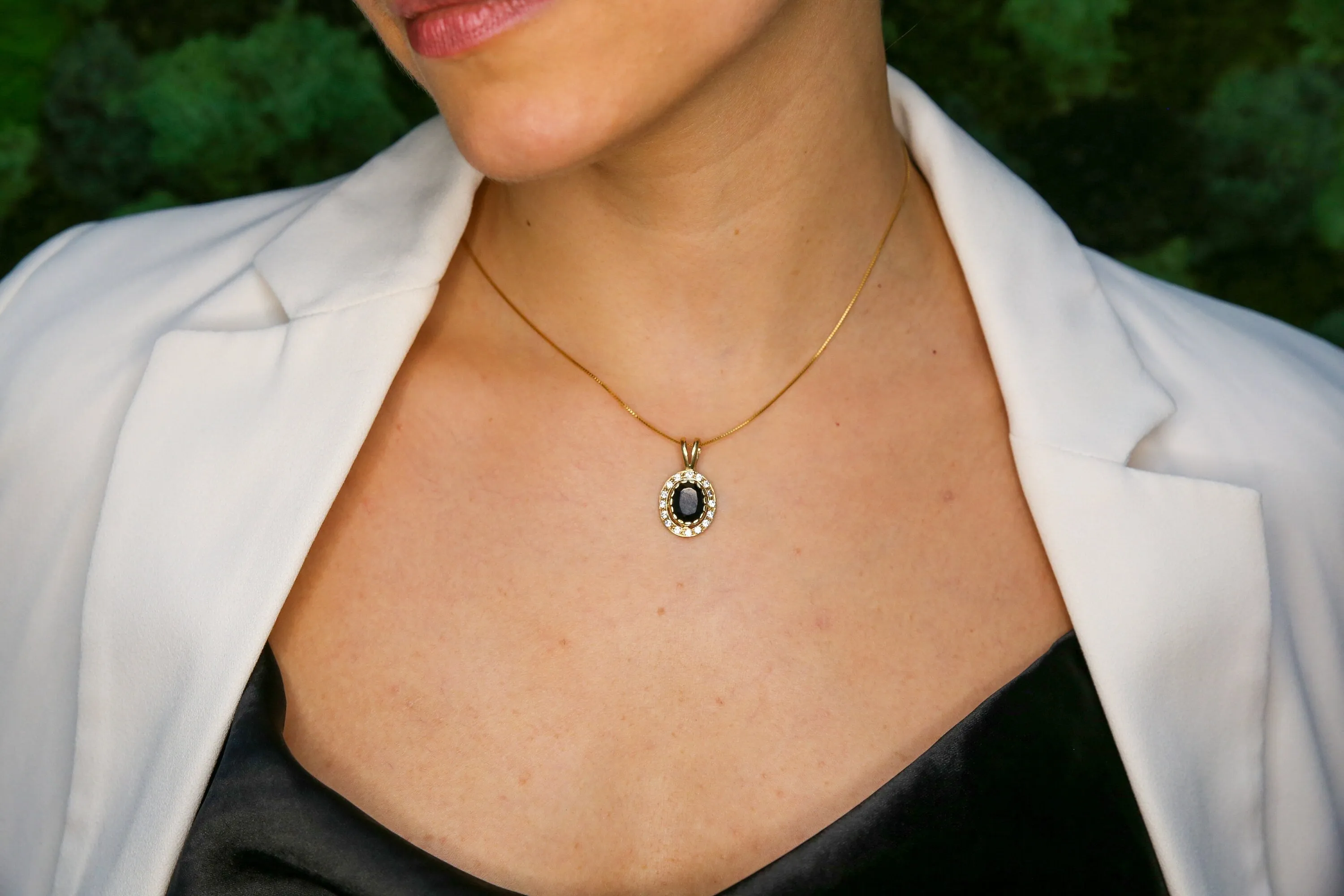 Gold Onyx Pendant - Natural Onyx Necklace, Vintage Onyx Necklace