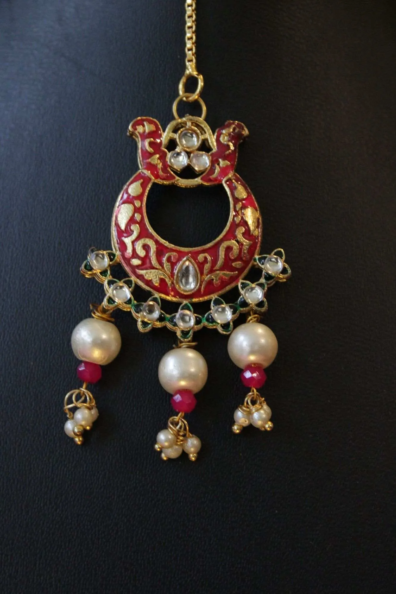 Gold Plated Pearls & Onyx Stones Studded Meenakari Work Jewelry Set