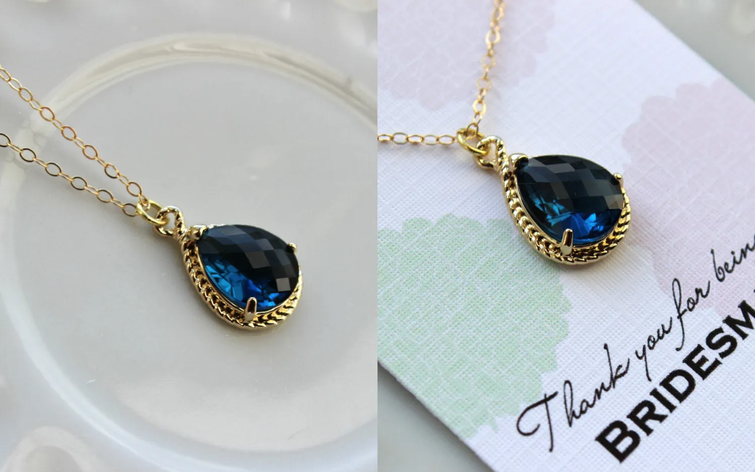 Gold Sapphire Necklace Navy Blue Wedding Necklace Jewelry Bridesmaid Gift Jewelry Sapphire Jewelry Gift Under 30 Gold Navy Blue Jewelry