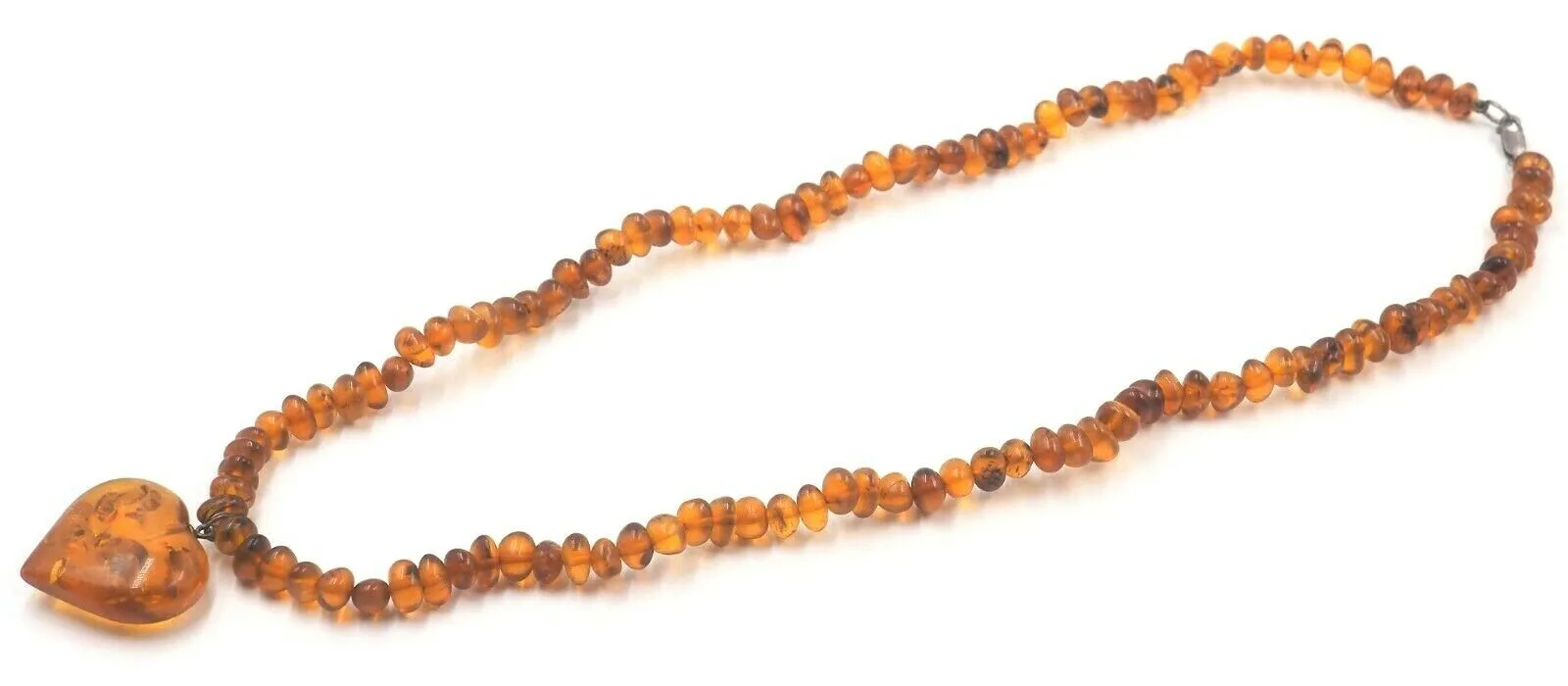 Golden Amber Necklace with Heart Pendant