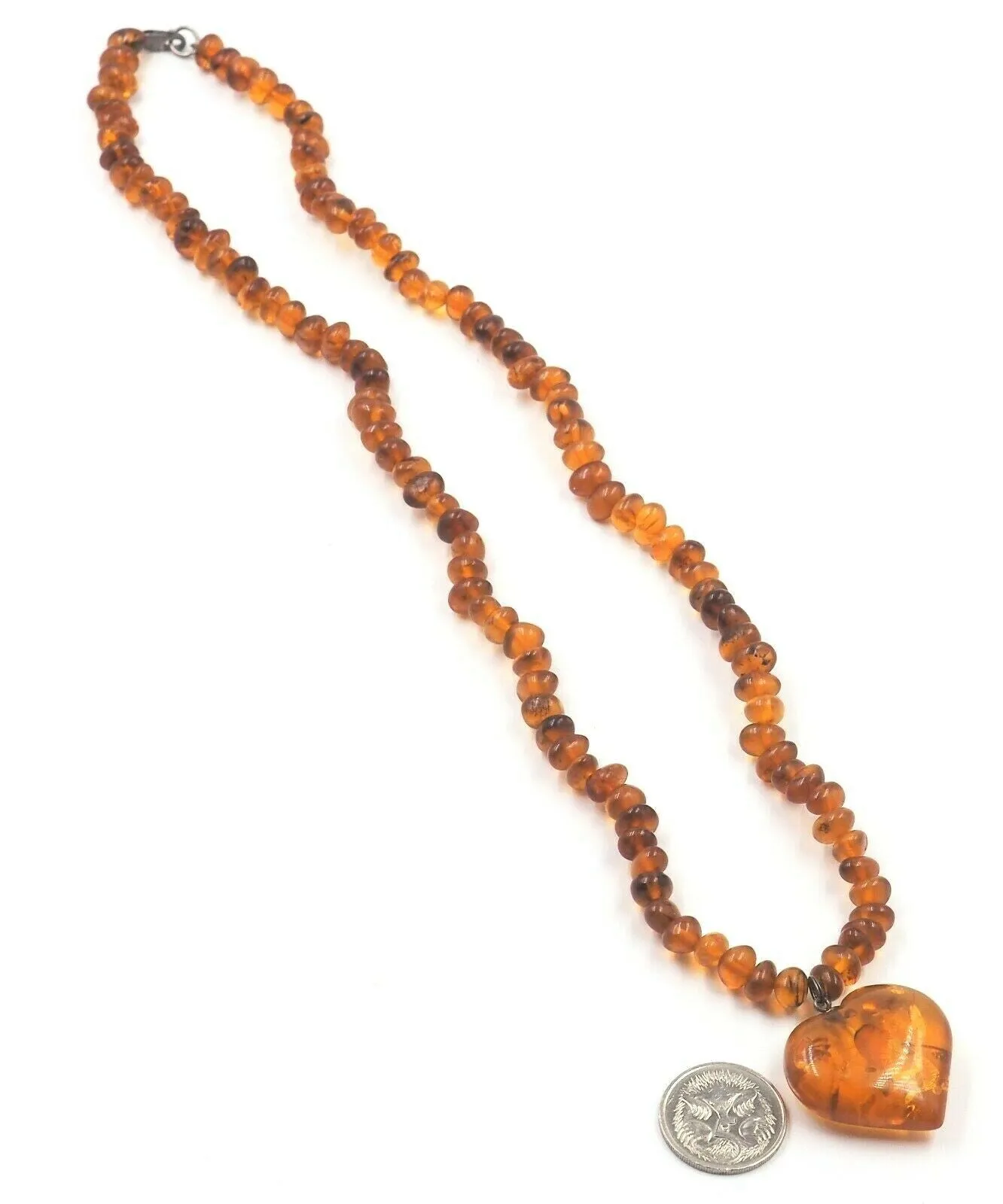 Golden Amber Necklace with Heart Pendant