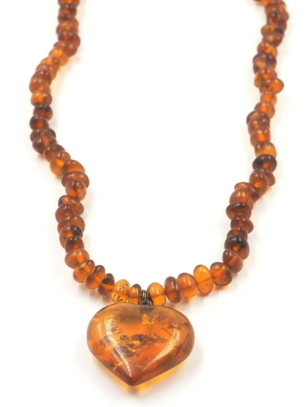 Golden Amber Necklace with Heart Pendant