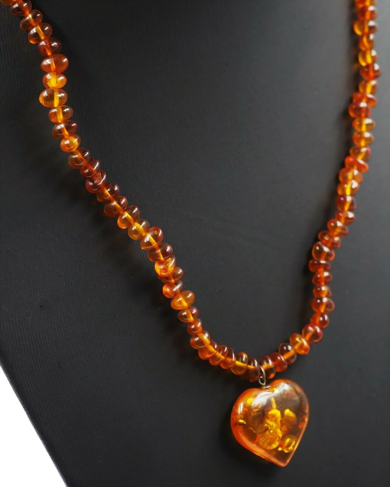 Golden Amber Necklace with Heart Pendant