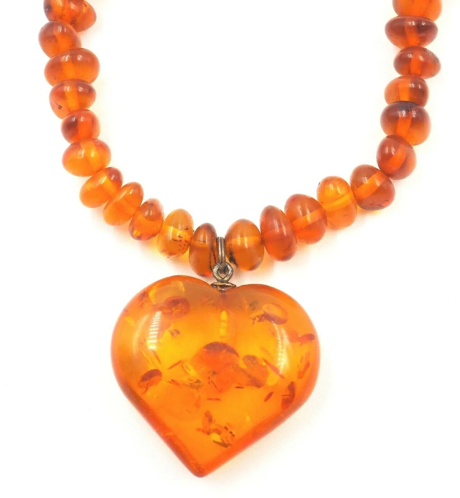 Golden Amber Necklace with Heart Pendant