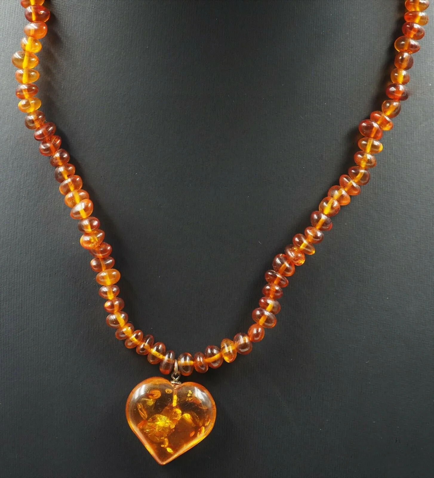 Golden Amber Necklace with Heart Pendant