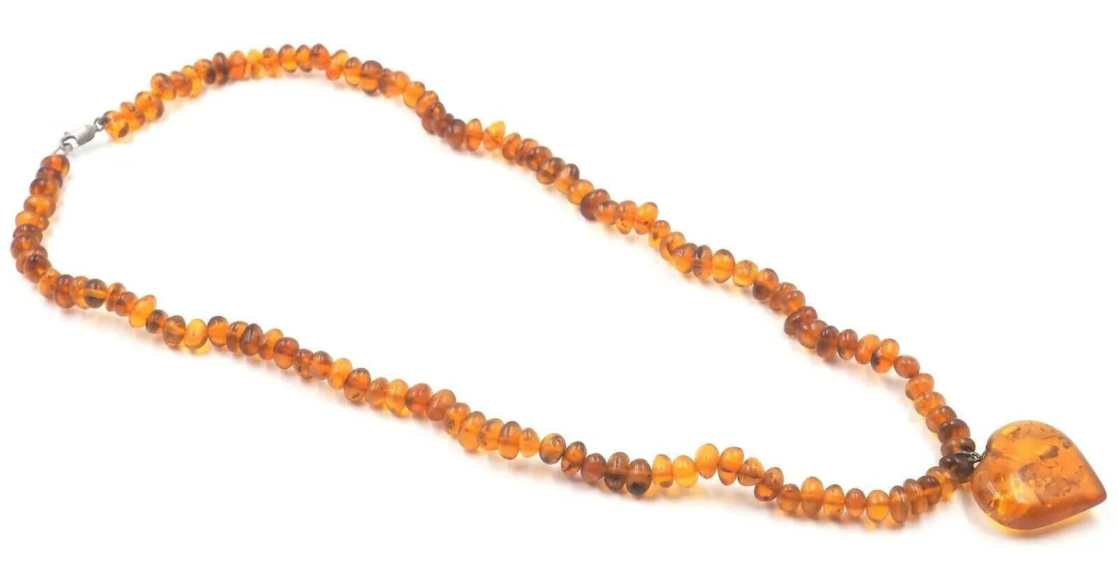 Golden Amber Necklace with Heart Pendant