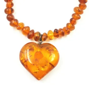 Golden Amber Necklace with Heart Pendant