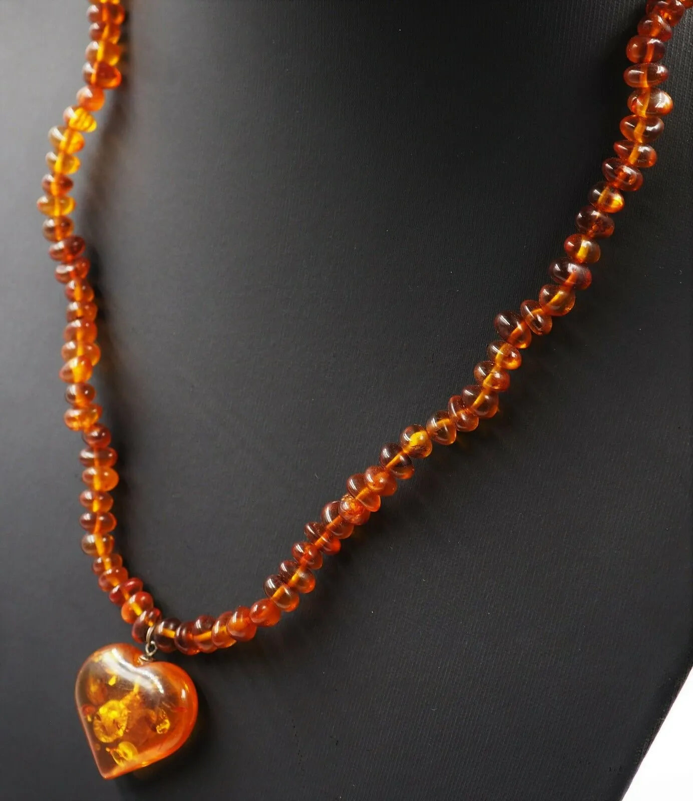 Golden Amber Necklace with Heart Pendant