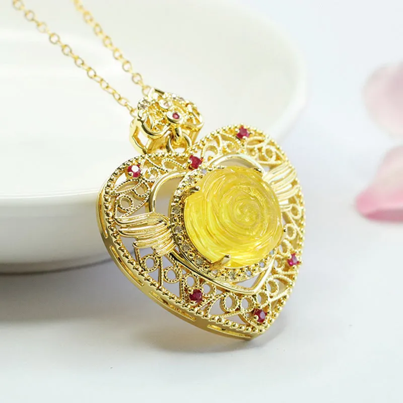 Golden Rose Amber Love Pendant