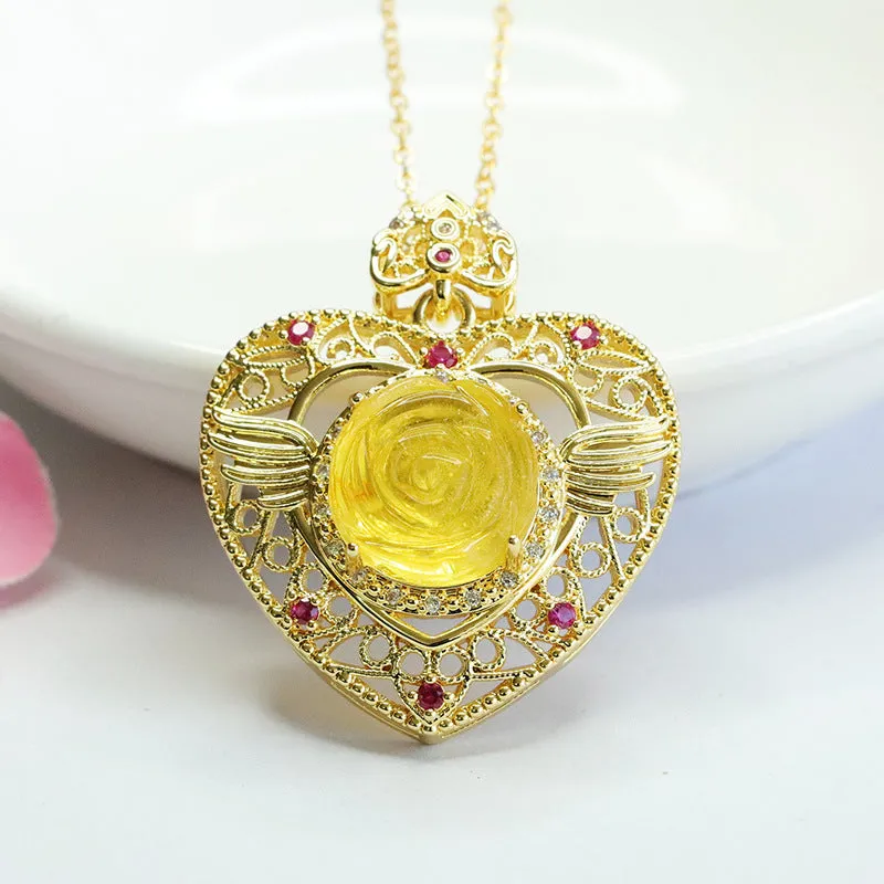 Golden Rose Amber Love Pendant