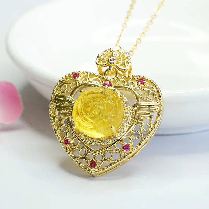 Golden Rose Amber Love Pendant