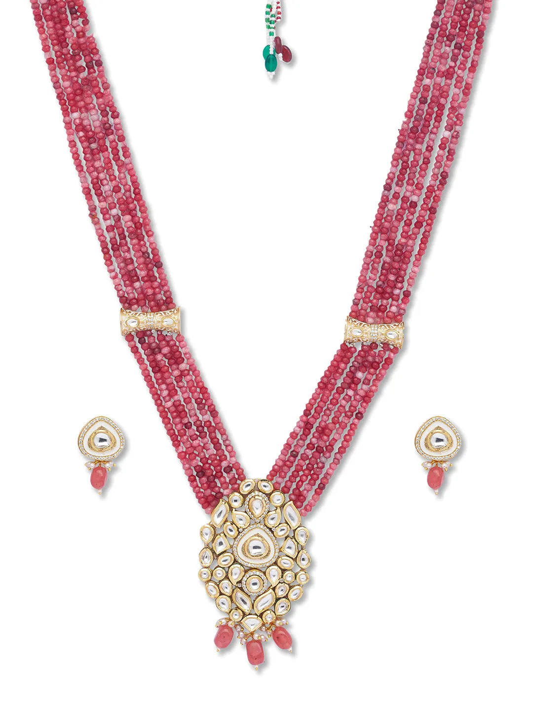 Golden, Tomato Red, Crème, Kundan Polki, Necklace Set