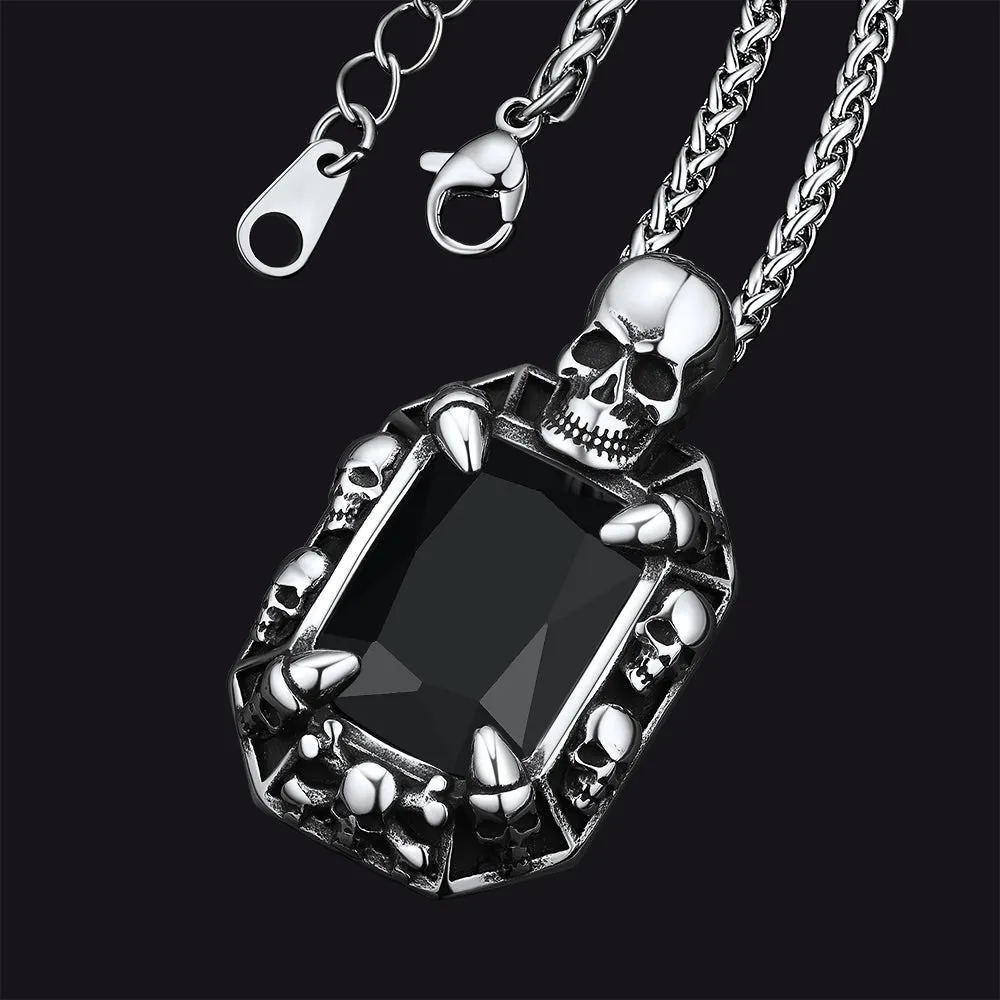 Gothic Gemstone Dragon Claw Necklace with Skull for Men