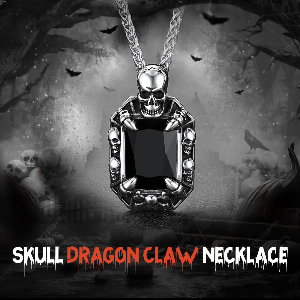 Gothic Gemstone Dragon Claw Necklace with Skull for Men