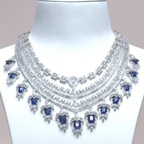 Grace Chandelier Statement Necklace Set Designer White Gold Sapphire Blue Plated Fashion Jewelry by Jaipur Rose Indian Jewelry Online (Copy)