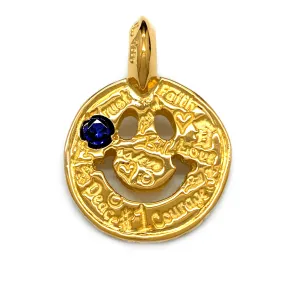 Graffiti Happy Face Charm Custom 18k Yellow Gold Plated with Blue Sapphire