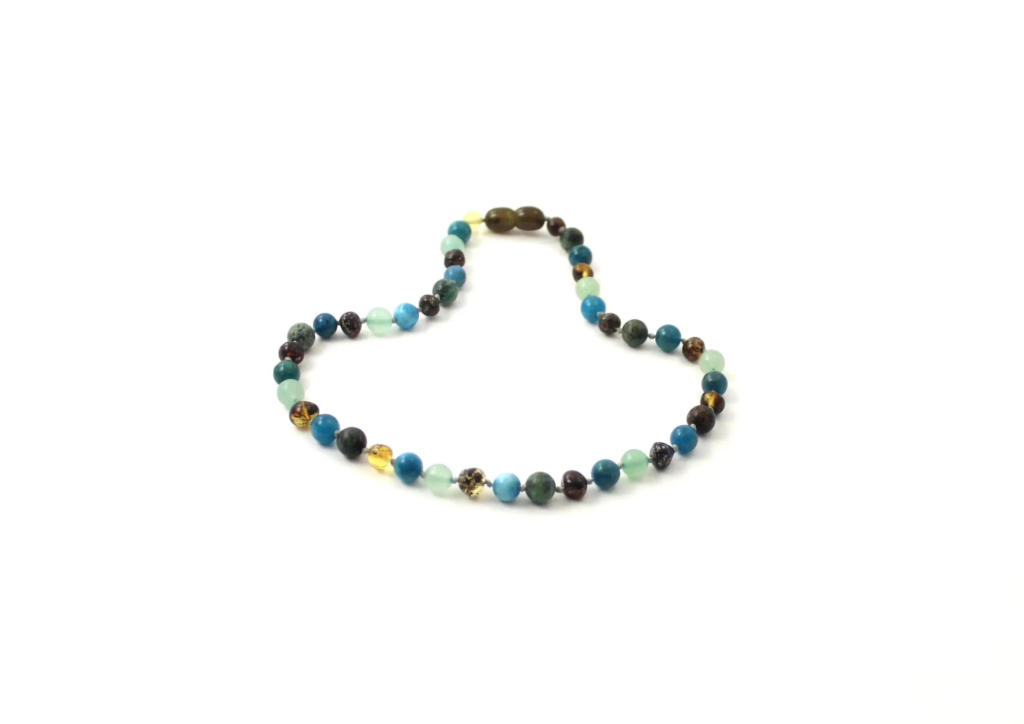 Green Baltic Amber Necklace with Apatite African Turquoise Aventurine