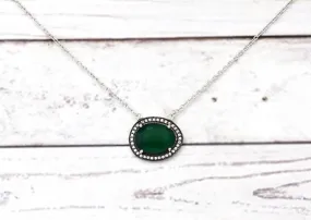 Green Onyx oval shaped Cubic Zirconia Neckwear