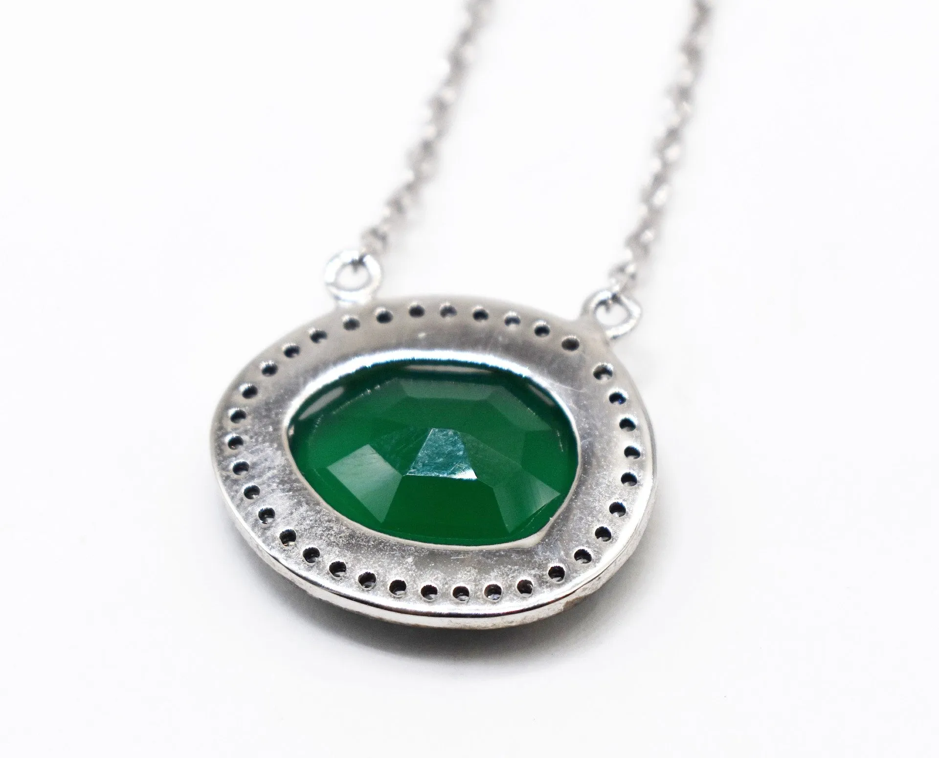 Green Onyx oval shaped Cubic Zirconia Neckwear