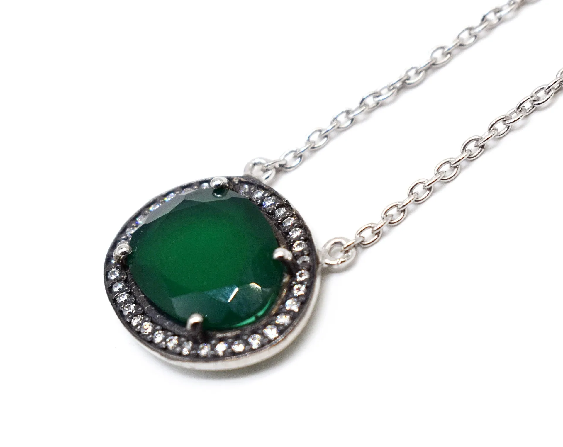 Green Onyx oval shaped Cubic Zirconia Neckwear