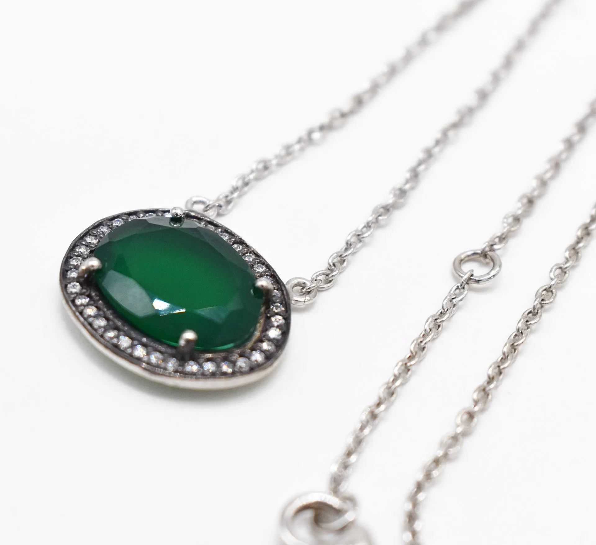 Green Onyx oval shaped Cubic Zirconia Neckwear