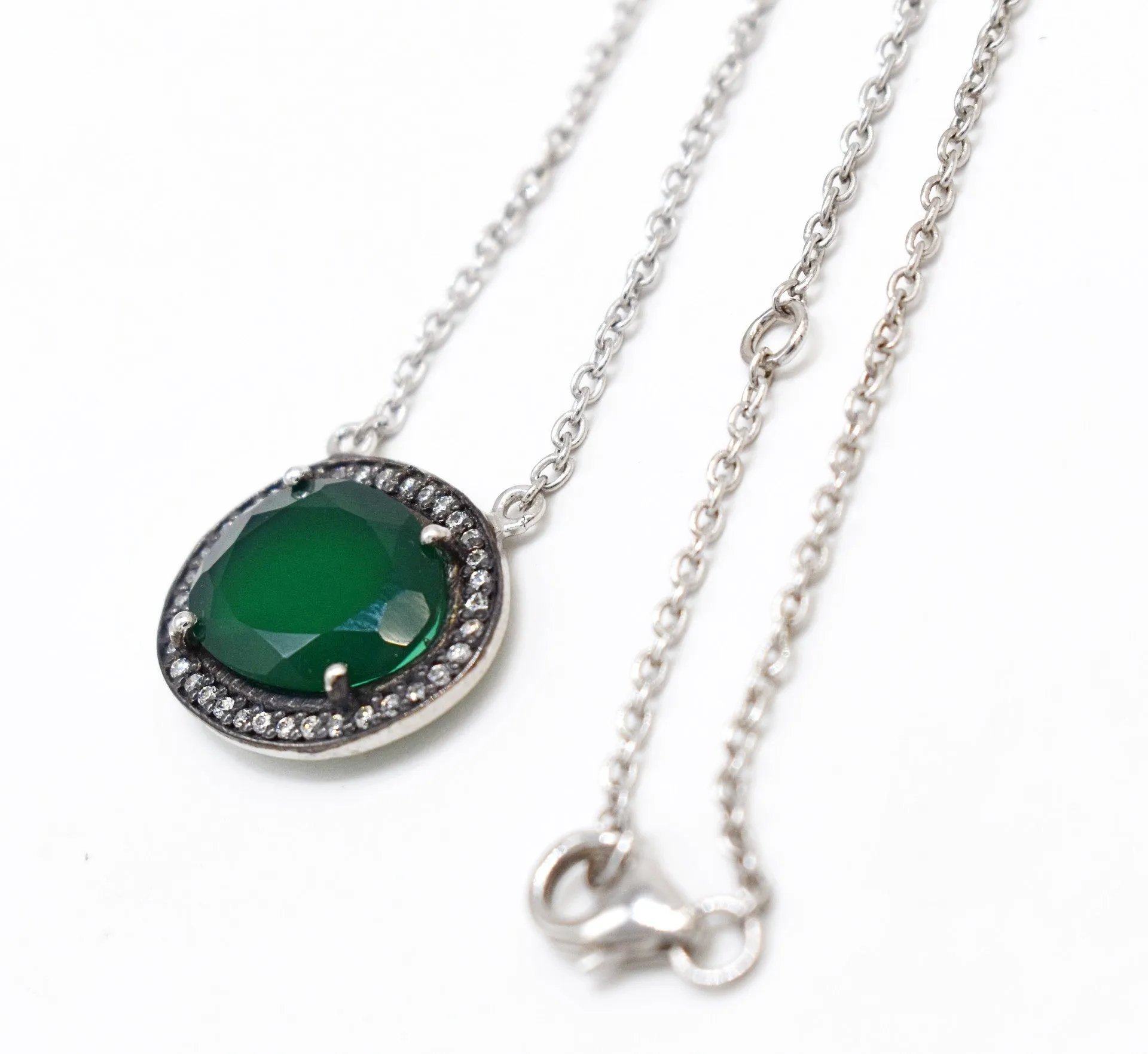 Green Onyx oval shaped Cubic Zirconia Neckwear